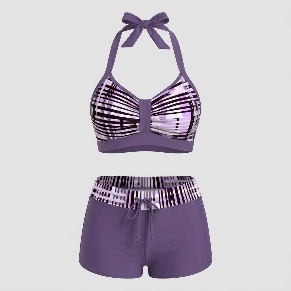 Bikini taille haute à motif côtelé