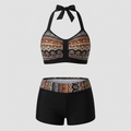 Bikini taille haute à motif côtelé