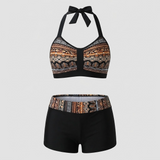 Bikini taille haute à motif côtelé