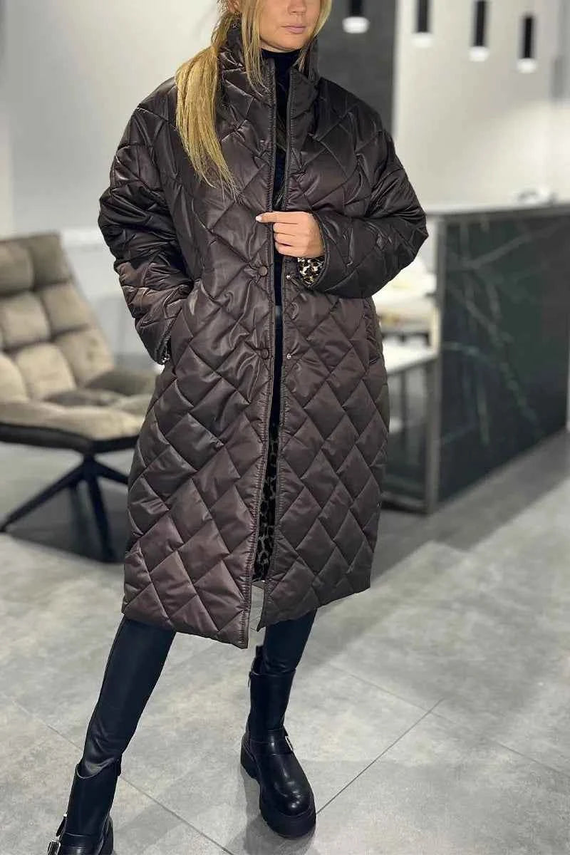 Kendall gequilteter Mantel in mittlerer Länge mit Leopard-Print-Futter