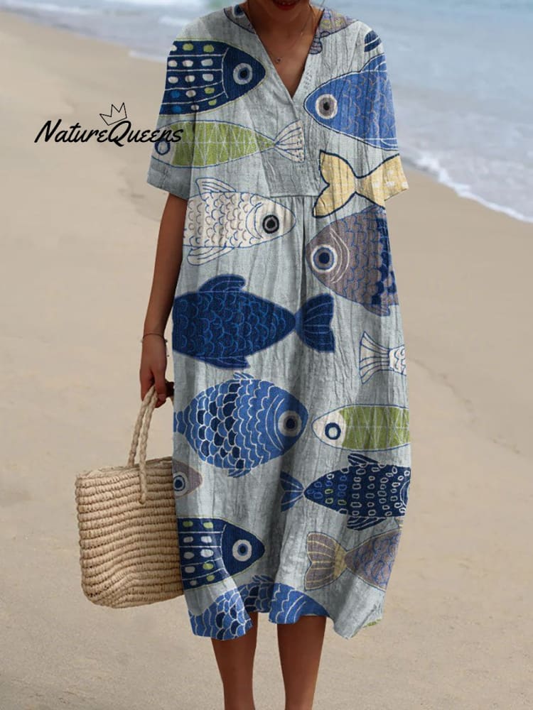 Édolie | Lebhafte Fischmuster-Kleid für einen schicken & verspielten Look
