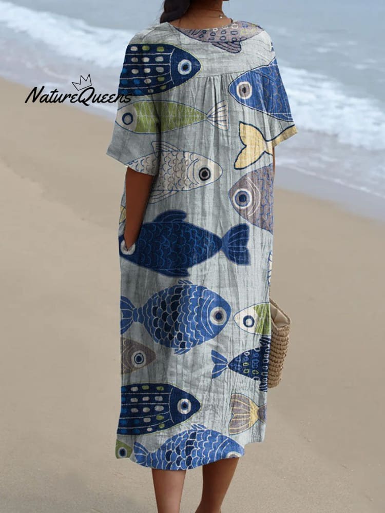 Édolie | Lebhafte Fischmuster-Kleid für einen schicken & verspielten Look