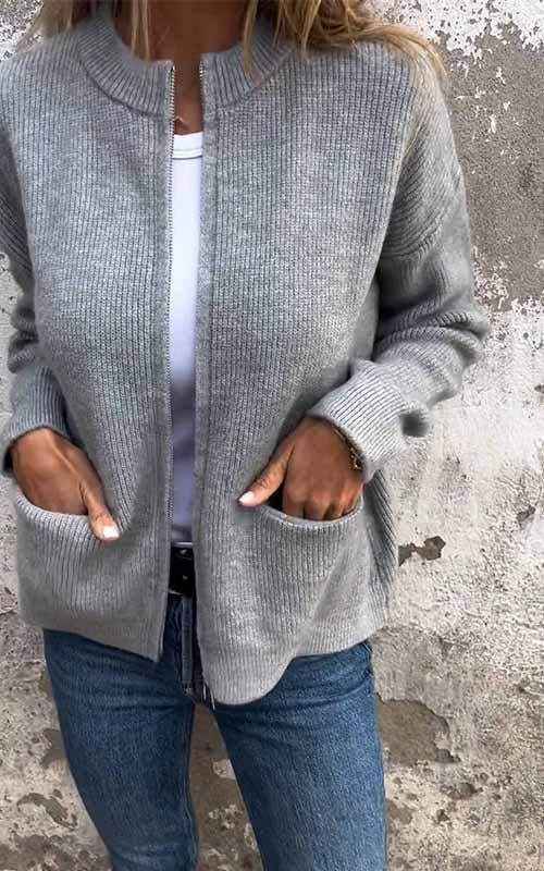 SARIA™ Kuscheliger Strickcardigan mit Reißverschluss