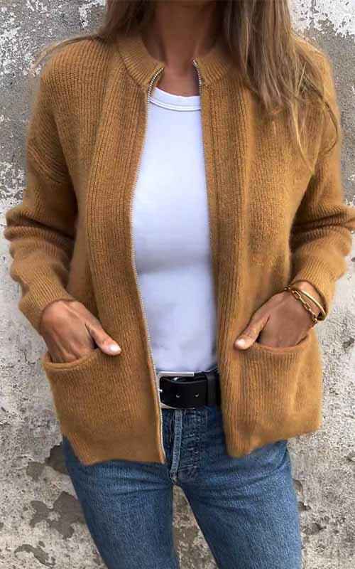 SARIA™ Kuscheliger Strickcardigan mit Reißverschluss