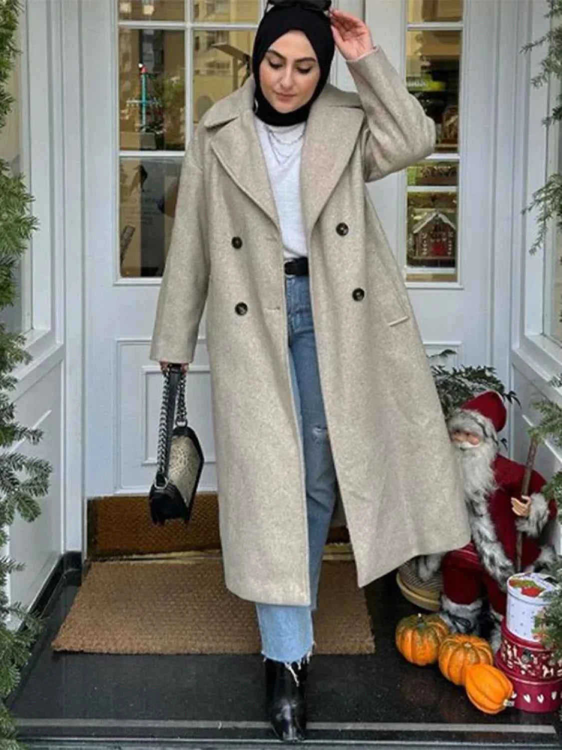 Eleganter Mao-Kragen Mantel mit Schnürung im Mao-Stil