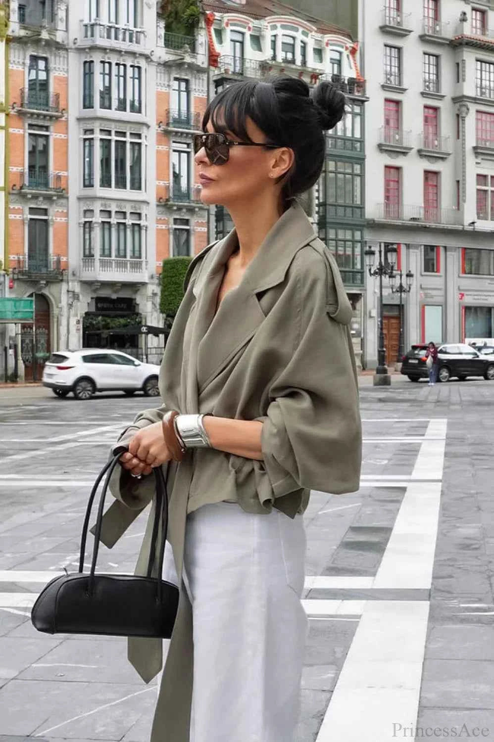 Damentragende Jacke Lässiger Chic mit Weitem Kragen und Taillengürtel