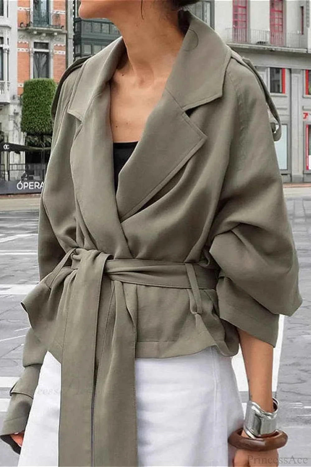 Damentragende Jacke Lässiger Chic mit Weitem Kragen und Taillengürtel