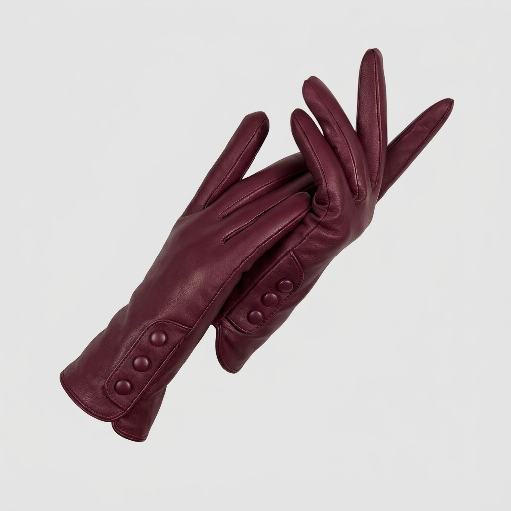 Damen Handschuhe in Lederoptik aus PU mit Knopfdetails
