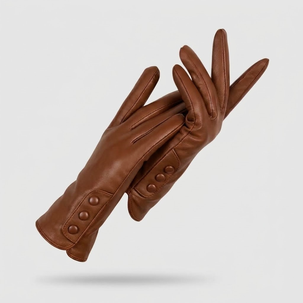 Damen Handschuhe in Lederoptik aus PU mit Knopfdetails