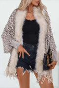 Leopardmuster Pelzschal mit Kragen, Batik-Strickmantel