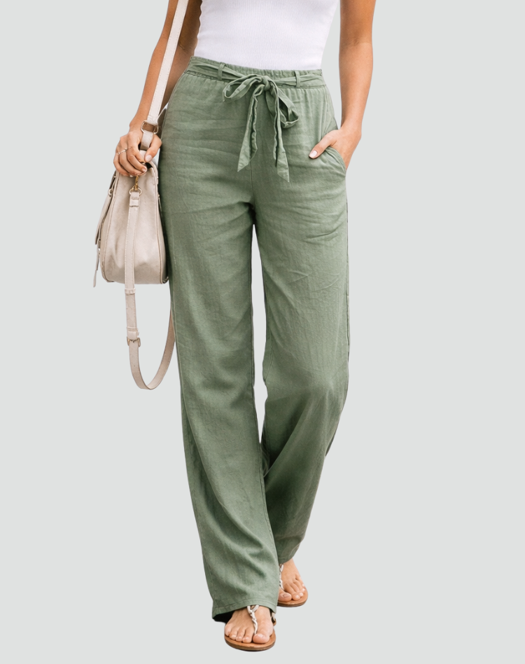 Damen Leinenhose - Weites Bein, Kordelzug, Sommerlich leicht
