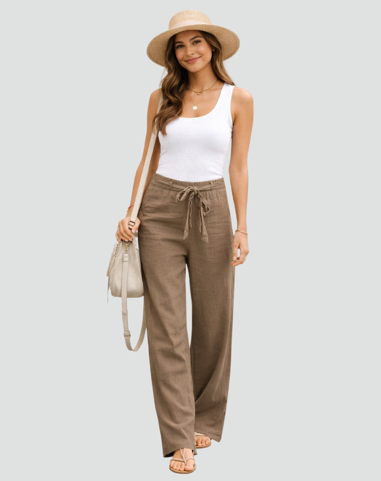 Damen Leinenhose - Weites Bein, Kordelzug, Sommerlich leicht