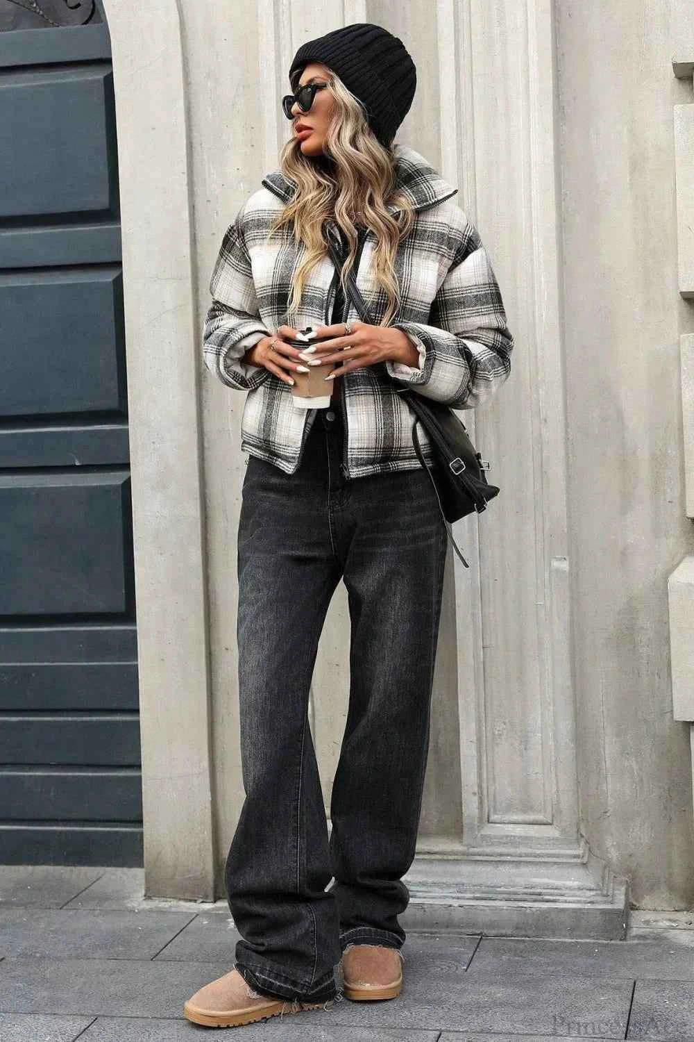 Lässiger Unisex-Karierter, gekürzter Baumwollmantel für vielseitigen Stil