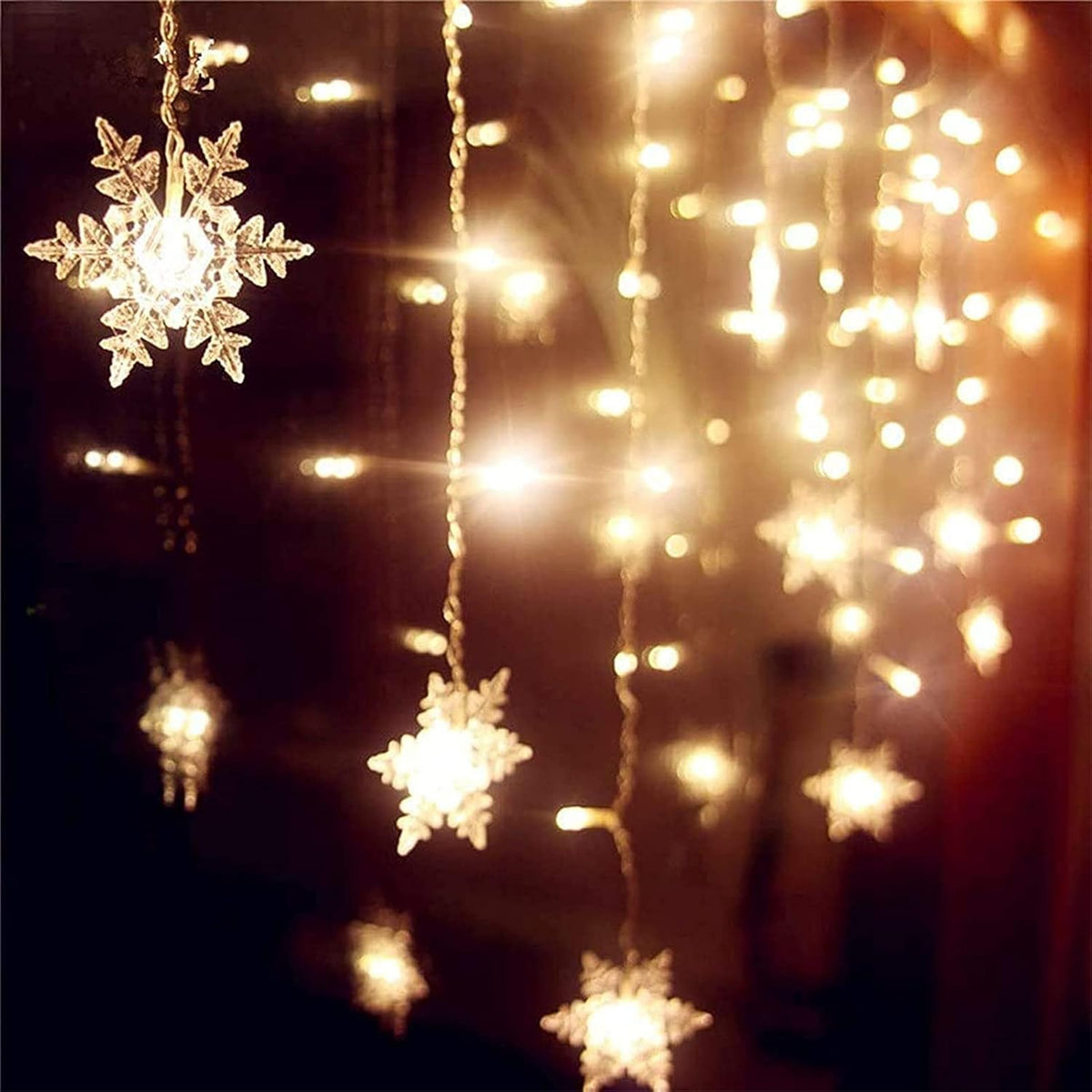 LED Schneeflocken Lichtervorhang – Weihnachts-Lichterkette mit 8 Modi