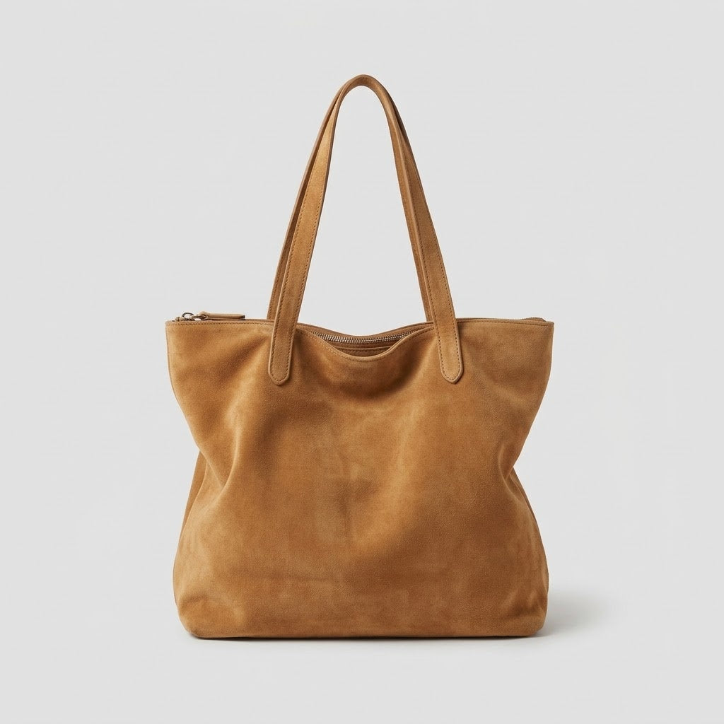 Wildleder-Shopper-Tasche mit Reissverschluss