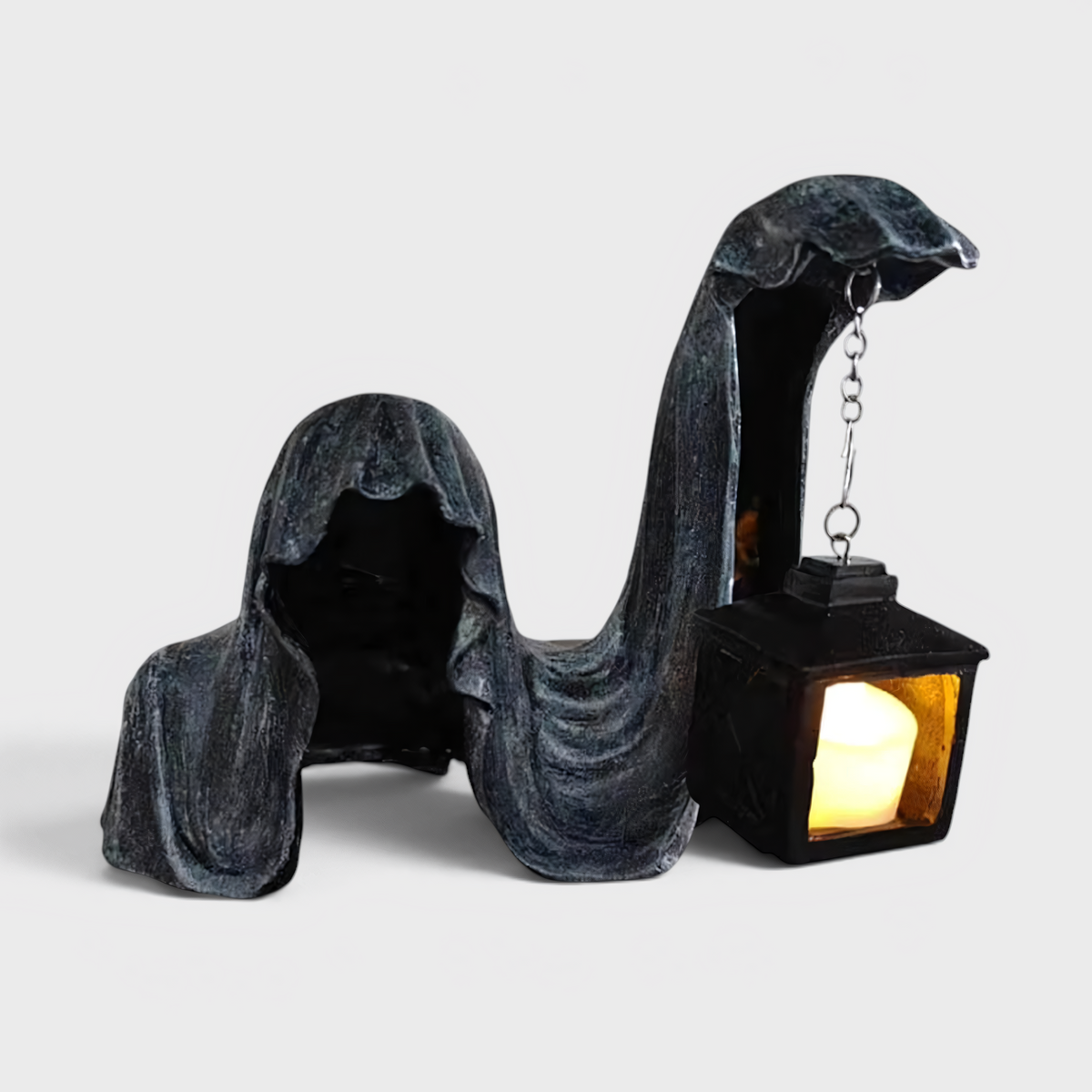 Geisterfigur mit Laterne - Leuchtende Halloween-Dekoration Grau