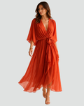 Damen Wickel-Midikleid mit Bindegürtel, elegant & festlich