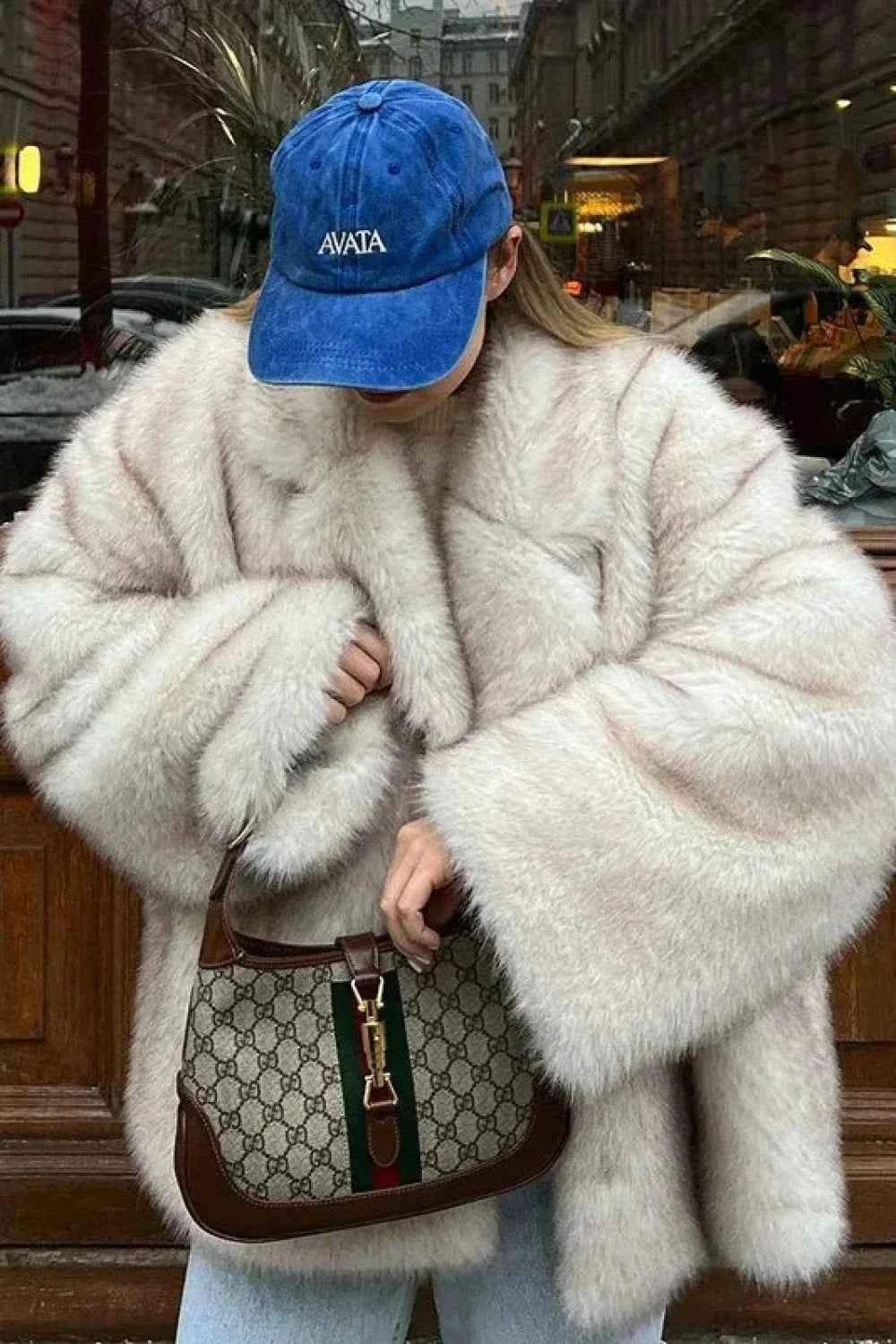 Oversize-Faux-Fell-Mantel in einfarbiger Farbe mit eleganter Plush-Finish