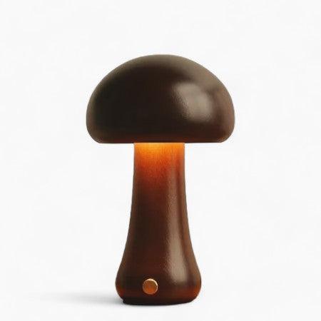 Kabellose Tischlampe Mushglow in Pilzform – Holz und Schaumstoff, Dimmfunktion, wiederaufladbar via USB