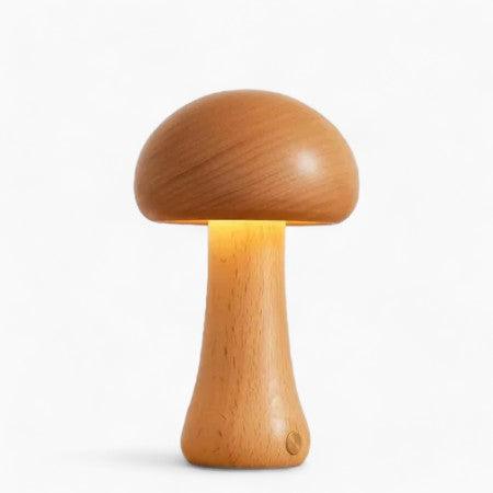 Kabellose Tischlampe Mushglow in Pilzform – Holz und Schaumstoff, Dimmfunktion, wiederaufladbar via USB