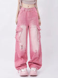 Luxus rosafarbene gewaschene Jeans für einen stilvollen Look Damen