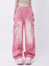 Luxus rosafarbene gewaschene Jeans für einen stilvollen Look Damen
