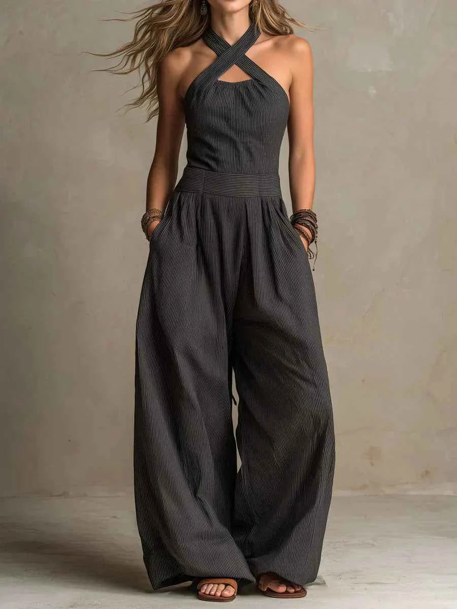 Elegant Jumpsuit mit crossover halsudskæring