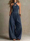 Elegant Jumpsuit mit crossover halsudskæring