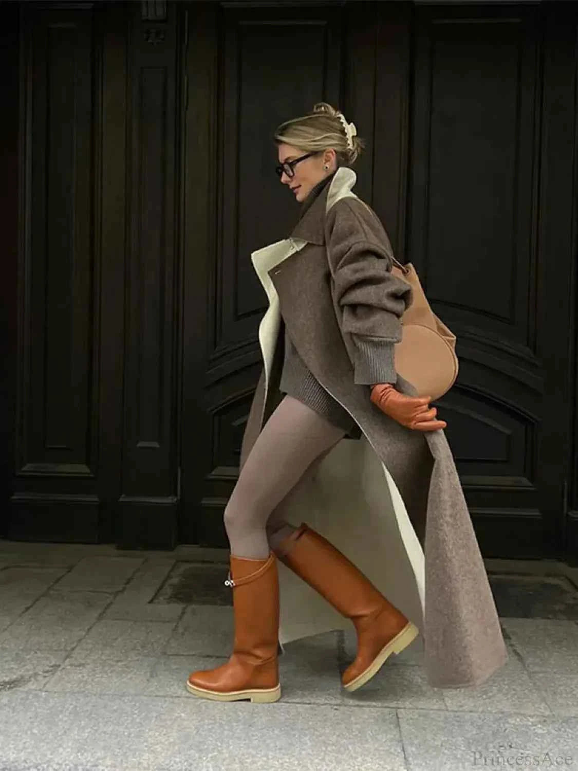 Luxuskarierter lässiger Mantel mit Reverskragen