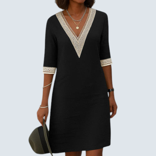 Sommerliches Damenkleid - V-Ausschnitt, Halbarm, bequem-elegant
