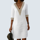Sommerliches Damenkleid - V-Ausschnitt, Halbarm, bequem-elegant