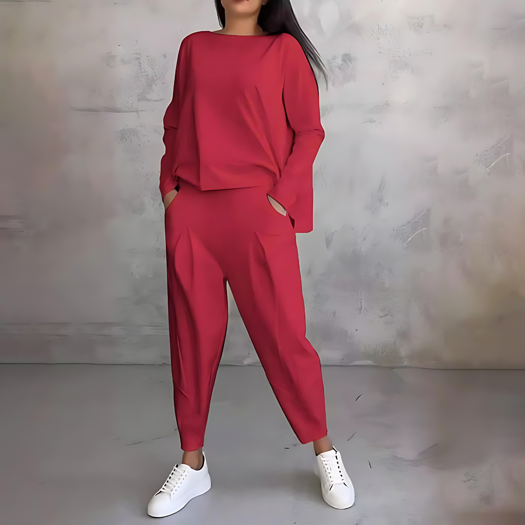 Maya Damen Freizeit-Set: Bequemes lockeres Top und Hose für jeden Tag