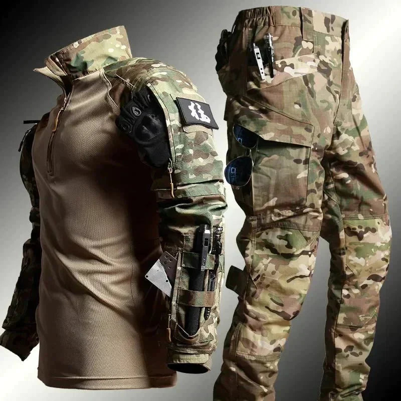 Herren Outdoor-Set - Longsleeve mit Cargohose im Militärstil