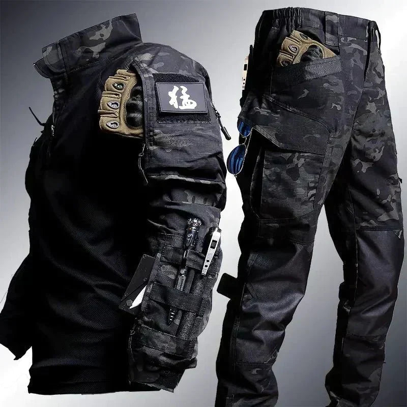 Herren Outdoor-Set - Longsleeve mit Cargohose im Militärstil