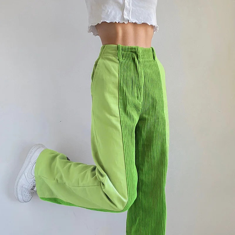 Stilvolle Vintage-Optik Patchwork Corduroy Damenhose für Einzigartigen Look