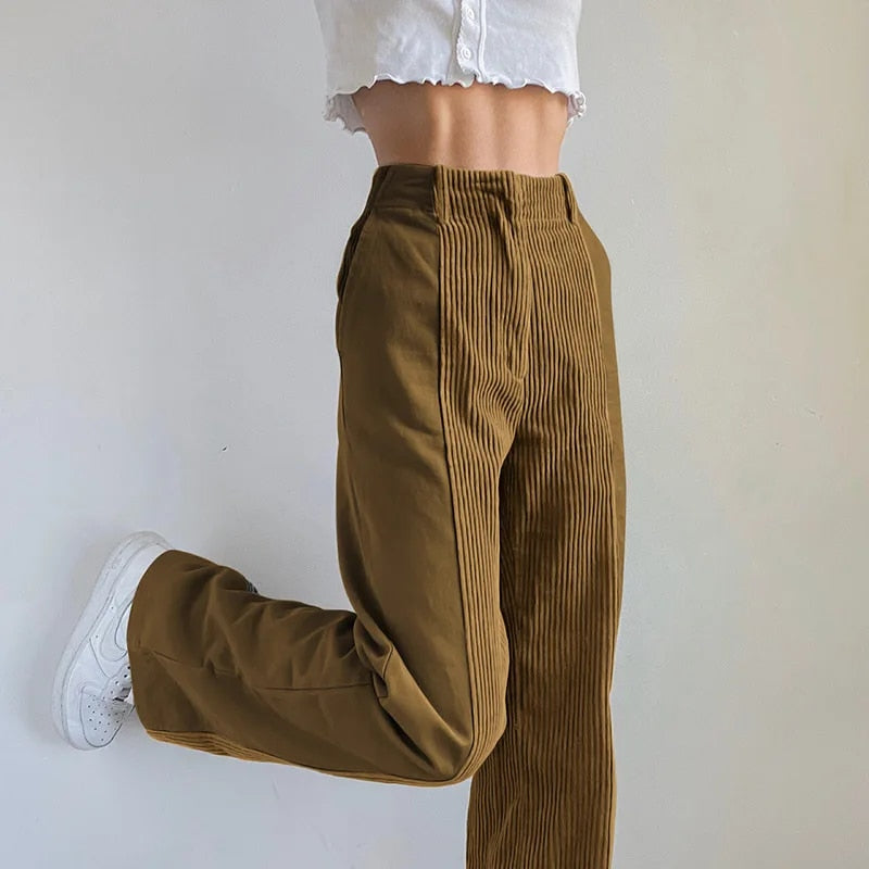 Stilvolle Vintage-Optik Patchwork Corduroy Damenhose für Einzigartigen Look