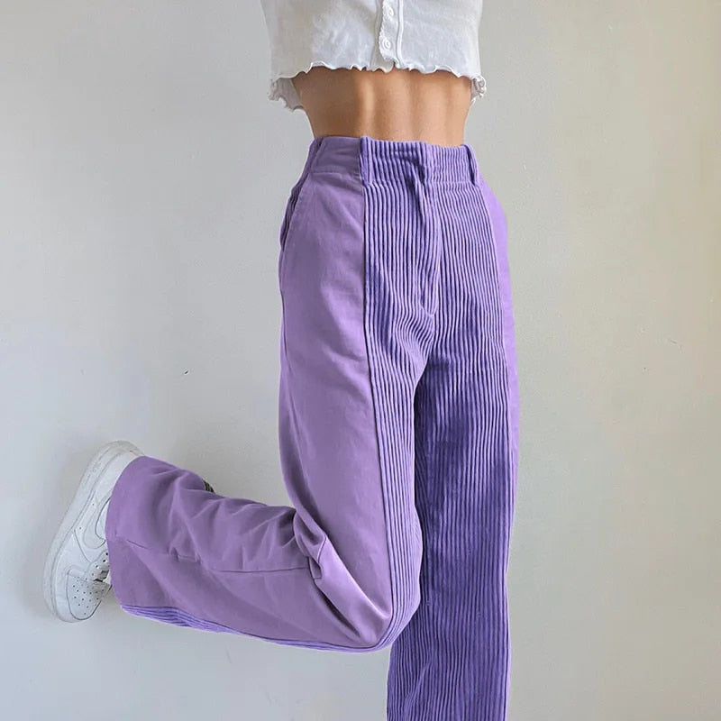 Sandra | Stilvolle Vintage-Optik Patchwork Corduroy Damenhose für Einzigartigen Look
