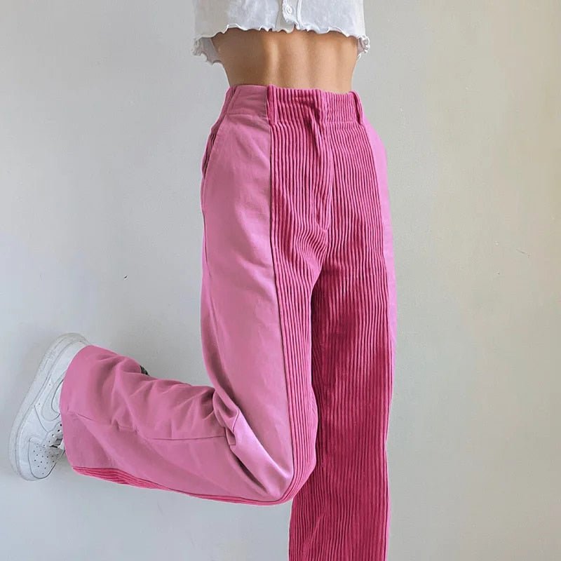 Stilvolle Vintage-Optik Patchwork Corduroy Damenhose für Einzigartigen Look