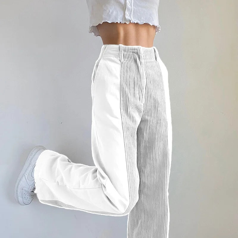 Stilvolle Vintage-Optik Patchwork Corduroy Damenhose für Einzigartigen Look