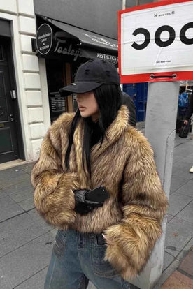 Kurze Fake-Fell Waschbär-Fell Gemütliche Warme Jacke Mantel