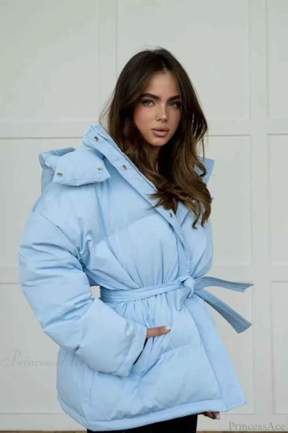 dicker gesteppte Mantel mit Kapuze und Reißverschluss in Uni-Farbe