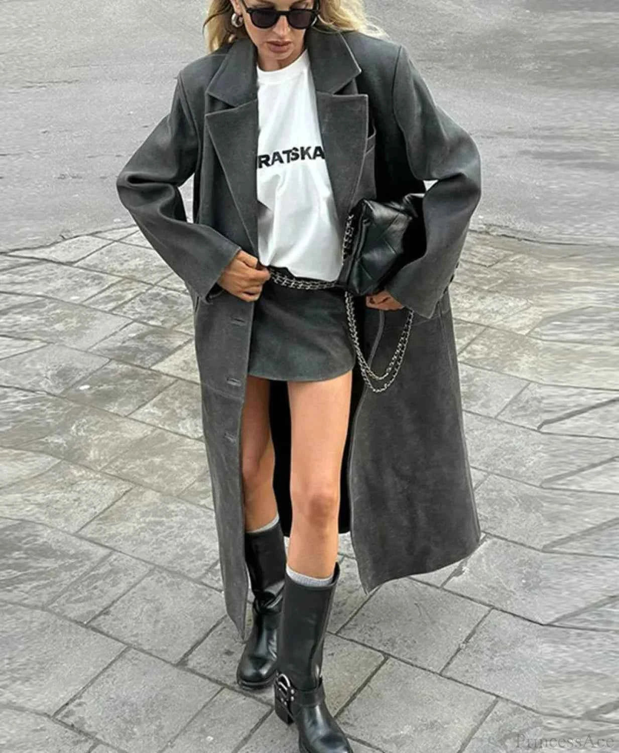 Klassischer solider Leder-Revers und Doppel-Operation-Mantel Elegant