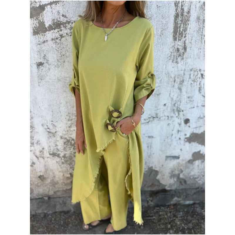 Elegantes Baumwoll-Leinen-Kleid in Zwei Teilen