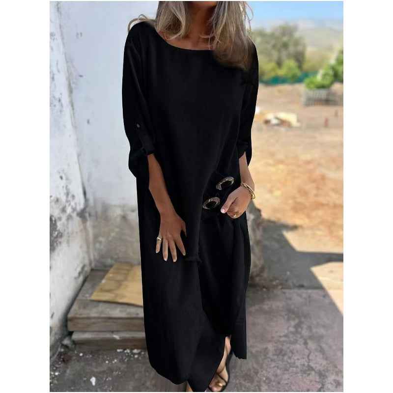 Elegantes Baumwoll-Leinen-Kleid in Zwei Teilen