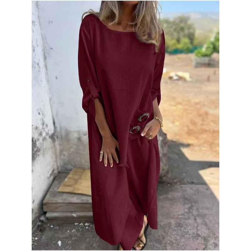 Elegantes Baumwoll-Leinen-Kleid in Zwei Teilen