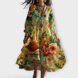 Damen Vintage Boho Sommerkleid - V-Ausschnitt & Blumenmuster