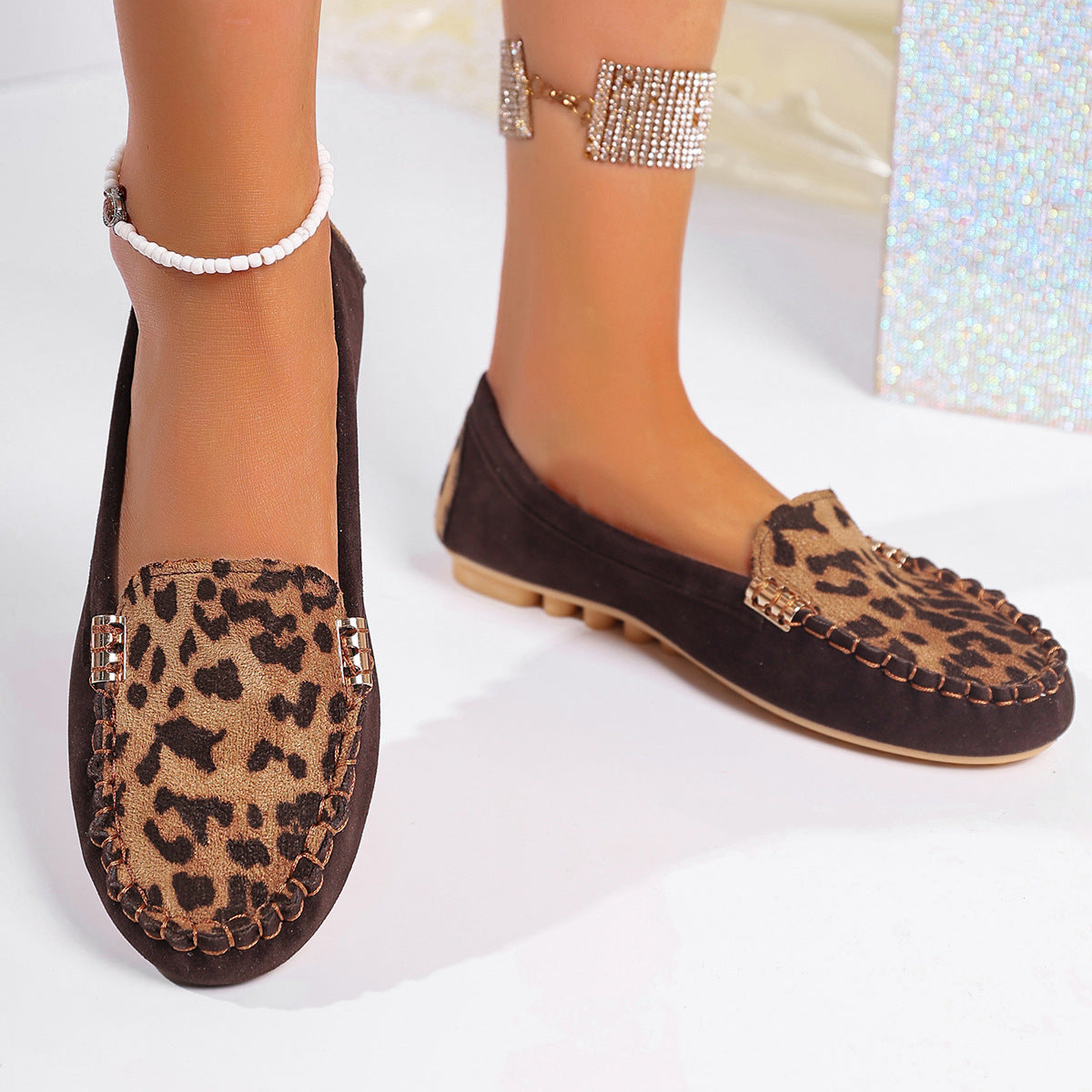 Patchwork-Mokassins mit Leopardenmuster für Damen - Trendiger Stil und garantiert hoher Komfort