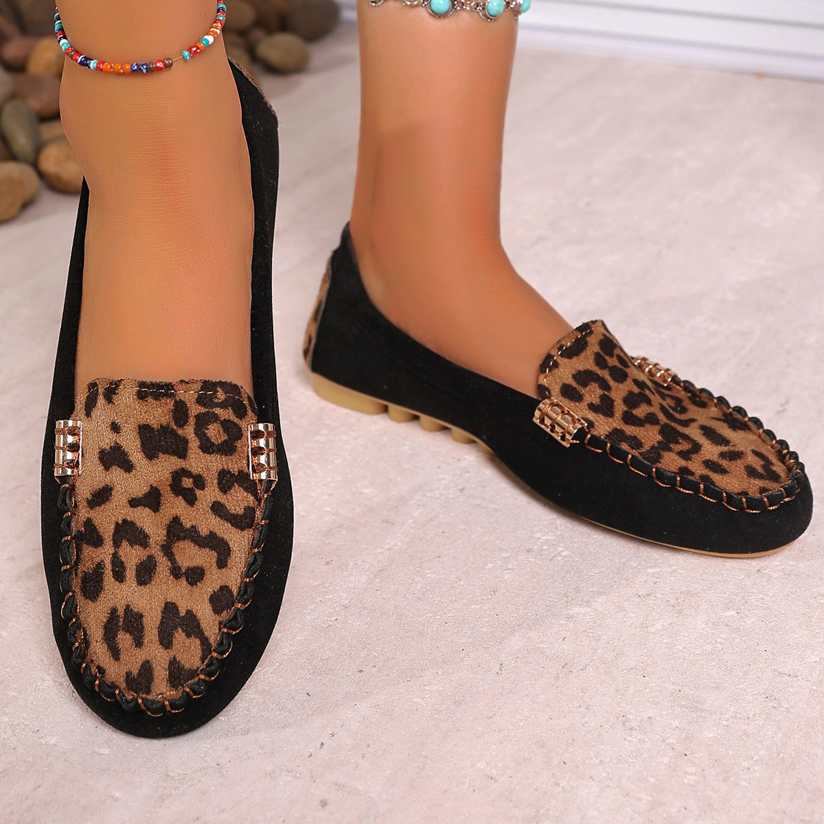 Patchwork-Mokassins mit Leopardenmuster für Damen - Trendiger Stil und garantiert hoher Komfort