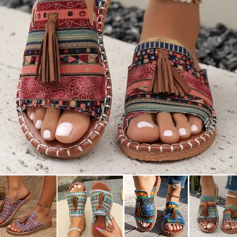 Trendige Schlittschuh-Sandalen mit Boho-Muster für Damen