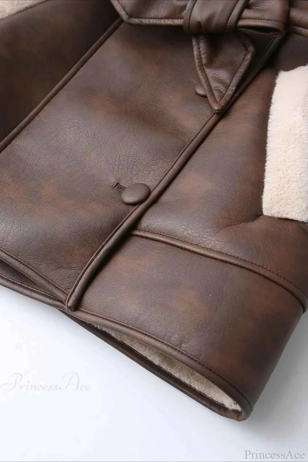 Farbenblock-Fake-Lederjacke mit Taillengürtel für einen trendigen Street-Look